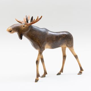 Painted Wood Model of a Moose