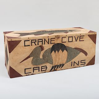 Rustic Painted Tin and Wood Blanket Chest, Crane Cove Cabins