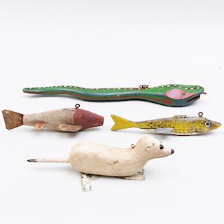 Group of Four American Painted Wood and Metal Fish Lures