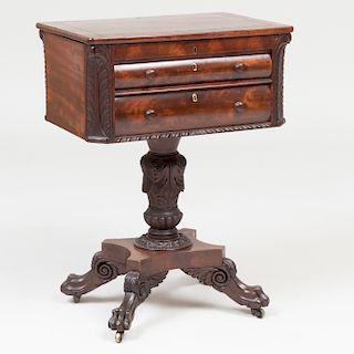 Late Federal Mahogany and Brass Inlaid Writing Table,  New York