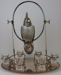 SILVERPLATE. Parrot Form Silverplate Decanter Set.