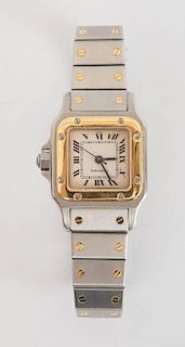 CARTIER STAINLESS STEEL AND 18K YELLOW GOLD SANTOS WATCH
