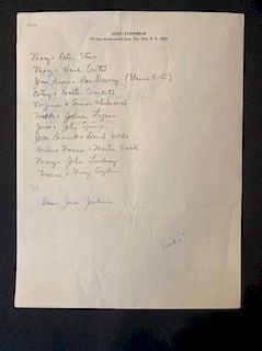Steinbeck Guest List Handwritten by John