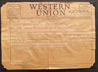Telegram to Elaine from John Steinbeck April 1955