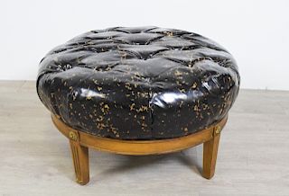 Round Distressed Leather Ottoman