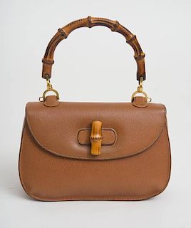 GUCCI CHESTNUT BROWN LEATHER HANDBAG WITH BAMBOO HANDLE