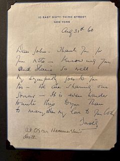 Letter about Oscar Hammerstein death from wife