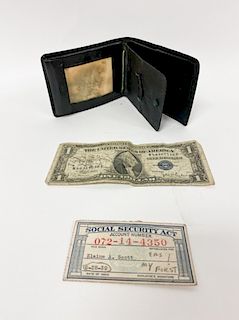 John Steinbecks Wallet with Business Card and $1