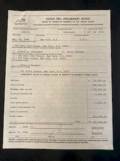 Copy of John Steinbecks Estate Tax in 1969