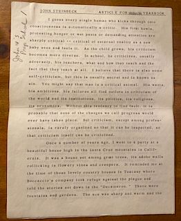 Short Article by John Steinbeck for Sons School
