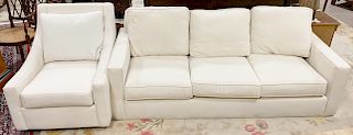 Three piece group to include pair of club chairs, along with a three cushion sofa. sofa lg: 86 in.