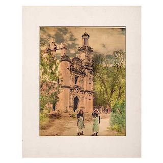 Calvillo de la Valenciana, Luis. Templo de San Juan de Rayas, Guanajuato. Fotografía coloreada, 25.3 x 20 cm. Con sello de propiedad.