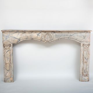 Faux Marble Painted Wood Rococo Style Mantel Piece 