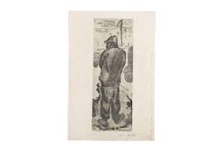 Ocampo, Isidoro. ¡Hambre!. Grabado en aguafuerte 11/50, 31 x 11.5 cm., firmado y fechado a lápiz, 1931.