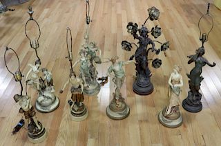Lot Of 8 Antique Metal Figural Lamps.