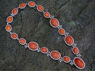 200ct Coral And 27.50ct Diamond Necklace