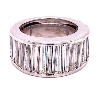 Baguette Diamond Wide Band Ring 18 Karat White