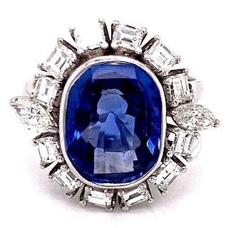 1950's No Heat Ceylon Blue Sapphire Diamond Cockta