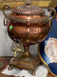 Copper and brass tea urn, circa 1790, illustrated in Schiffers Brass Book, page 347 (pre 1985 edition). 