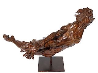 Modern Brutalist Bronze Sculpture of Bound Man