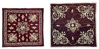 Two Turkish Velvet and Gilt Embroidered Panels
