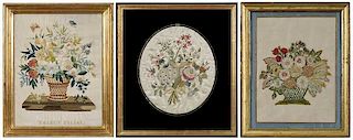Three Framed Floral Silk Embroideries