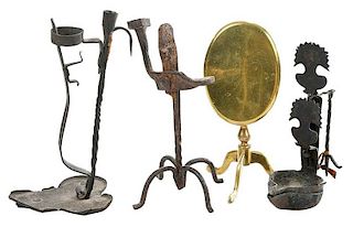 Group of Four Brass and Iron Accessories