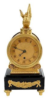 French Empire Gilt Bronze and Marble Clock