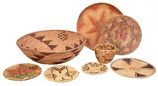Eight Hopi Coiled Baskets