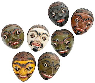Group of Seven Polychrome Indonesian Masks