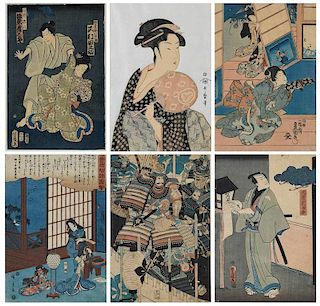 Group of Six Framed Woodblock Prints