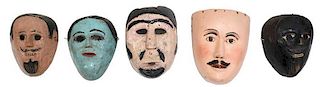 Five Polychrome Latin American Masks