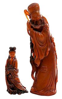 Two Chinese Carved Horn Figures