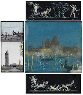 Group of Five Framed Italian Works of Art