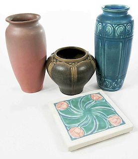 Three Rookwood Art Pottery Vases and One Trivet