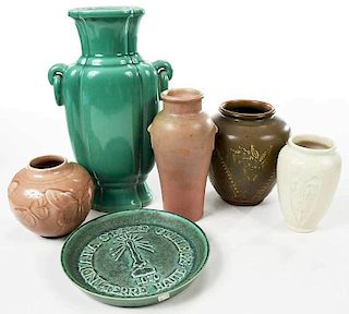 Five Rookwood Art Pottery Vases, One Dish