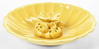 Yellow Rookwood Art Pottery Bowl and Flower Frog