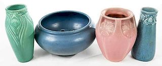 Three Rookwood Art Pottery Vases, Bowl with Frog