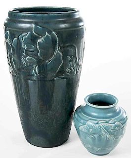 Two Blue Glazed Rookwood Art Pottery Vases