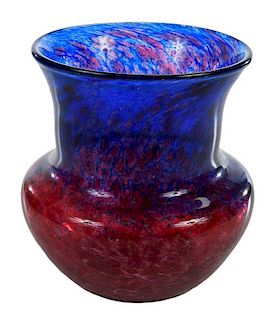 Cased and Mottled Art Glass Vase