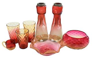 Eight Pieces Assorted Cranberry Glass