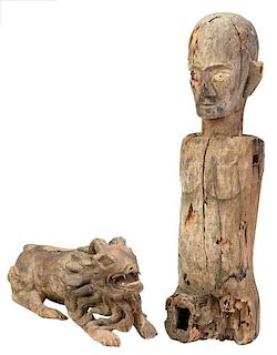 Carved Wood Mythical Beast and Guardian Figure