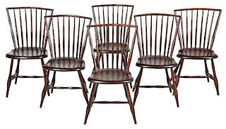 Set of Six Faux Bamboo Windsor Side Chairs