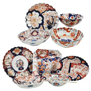 Group of Nine Imari Platters and Bowls