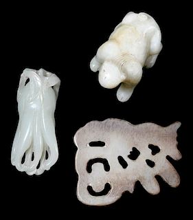 Three Carved Jade and Hardstone Objects
