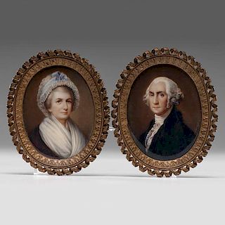 George and Martha Washington Portrait Miniatures Ivory 