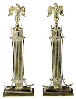 Pair Brass Eagle Andiron Finials
