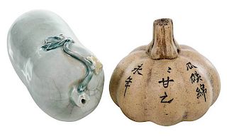 Two Chinese Gourd Form Water Droppers