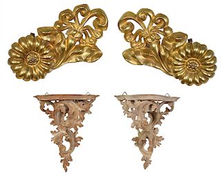 Pair Carved Wall Brackets, Two Curtain Tie Backs