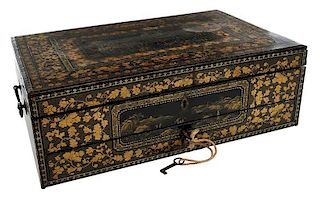 Chinese Export Gilt Decorated Lacquer Sewing Box